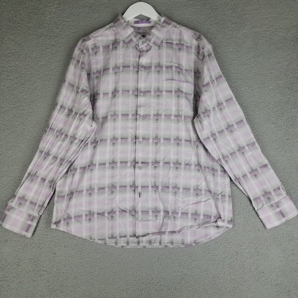 Tommy Bahama Button Down Shirt Adult XL Plaid Purple White Office Travel Mens